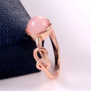 🍁 Sweet Pink Round Opal Refine Trendy Weave Rose Gold Rings for Women, PD176